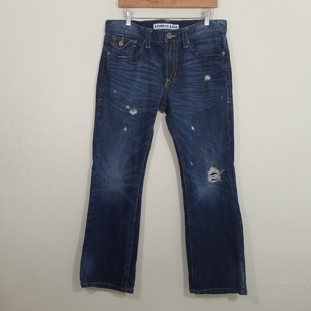 Express ROCCO Slim Fit Boot Cut Jeans Blue Size 33X30